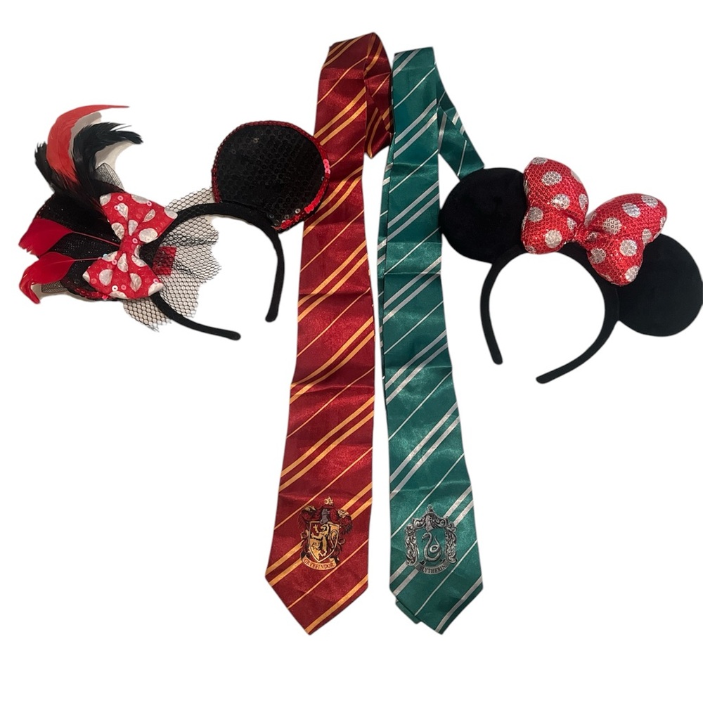 Disney World Minnie Mouse Sequin Ears black and red and 2 Harry Potter Ties